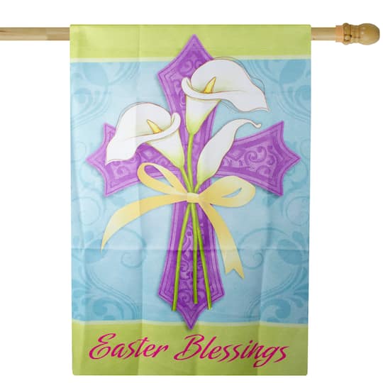 Multicolor Easter Blessings Cross &#x26; Lilies House Flag